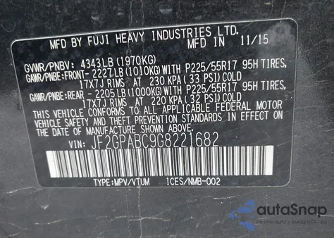 2016 Subaru Crosstrek 2.0I Premium z USA, uszkodzony, nr VIN JF2GPABC9G8221682